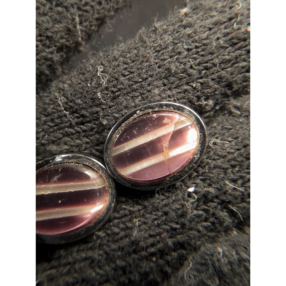 Vintage WEH Sterling Silver Cufflinks Rhodium Plated Pink Glass Stone Set AS IS